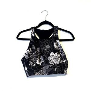 Zella black and white floral high neck racerback sports bra M